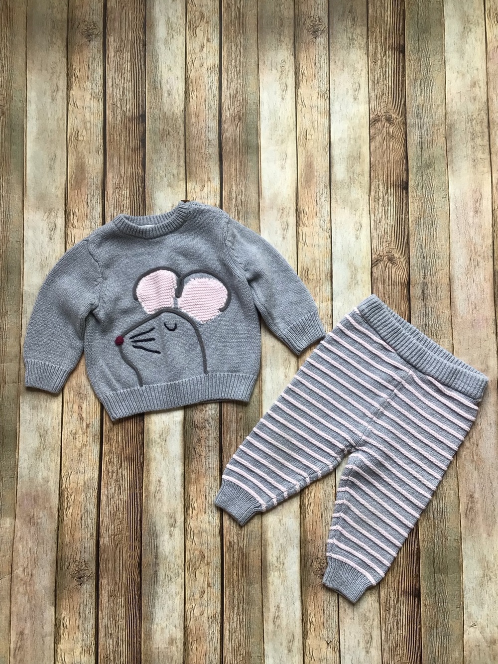 Hanna Andersson Mouse Sweater Top & Pant Set
